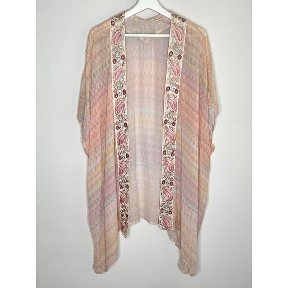 Soft Surroundings Floral Watercolor Kimono Shawl Cardigan Pastel Pink Women L/XL - Picture 3 of 10